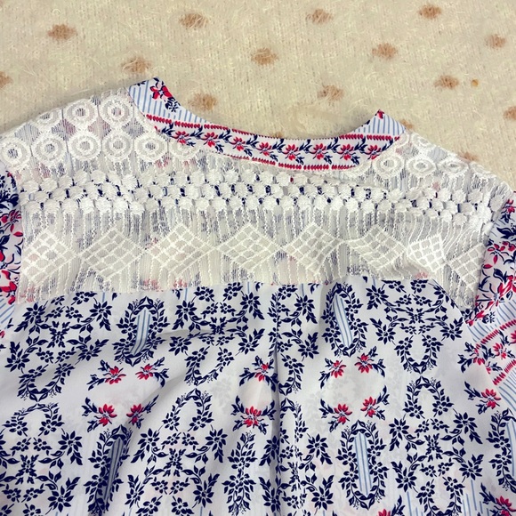 New Directions Blue and Red Patterned Blouse - Picture 2 of 3